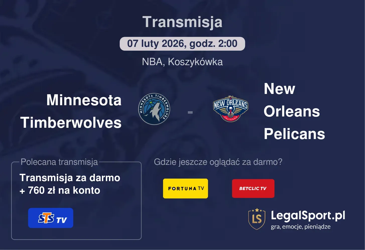 Minnesota Timberwolves - New Orleans Pelicans Transmisje