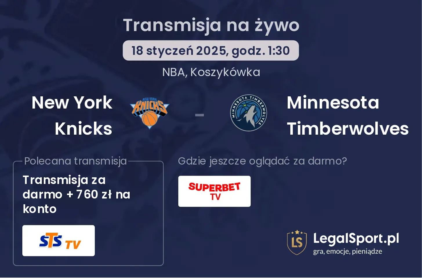 New York Knicks - Minnesota Timberwolves gdzie oglądać transmisję?