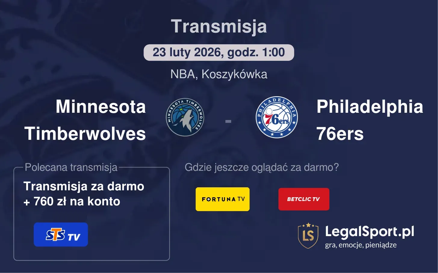 Minnesota Timberwolves - Philadelphia 76ers Transmisje