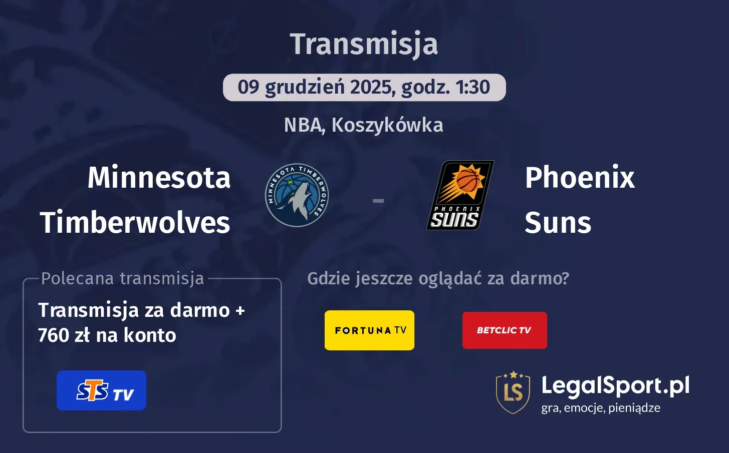 Minnesota Timberwolves - Phoenix Suns Transmisje