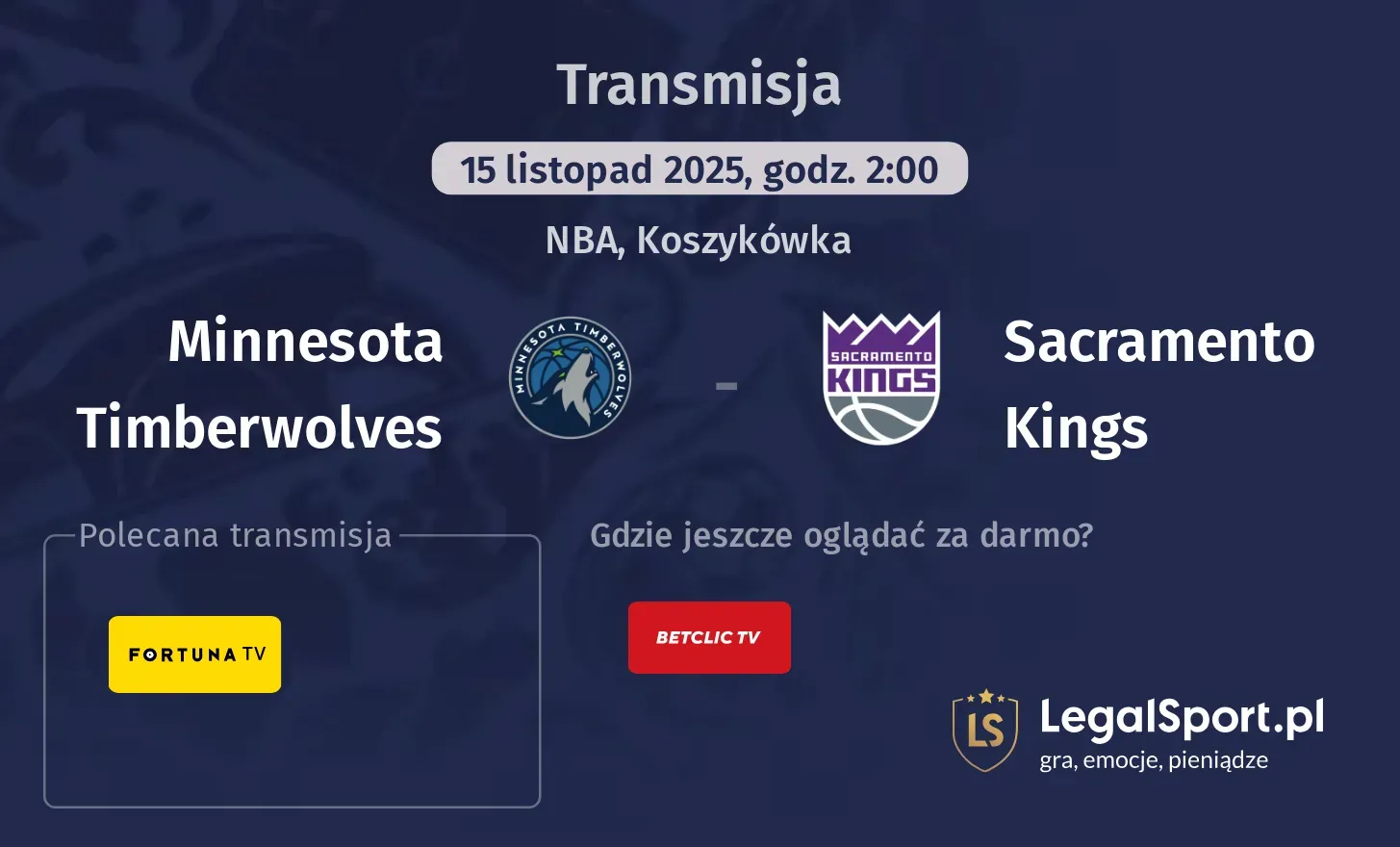 Minnesota Timberwolves - Sacramento Kings Transmisje