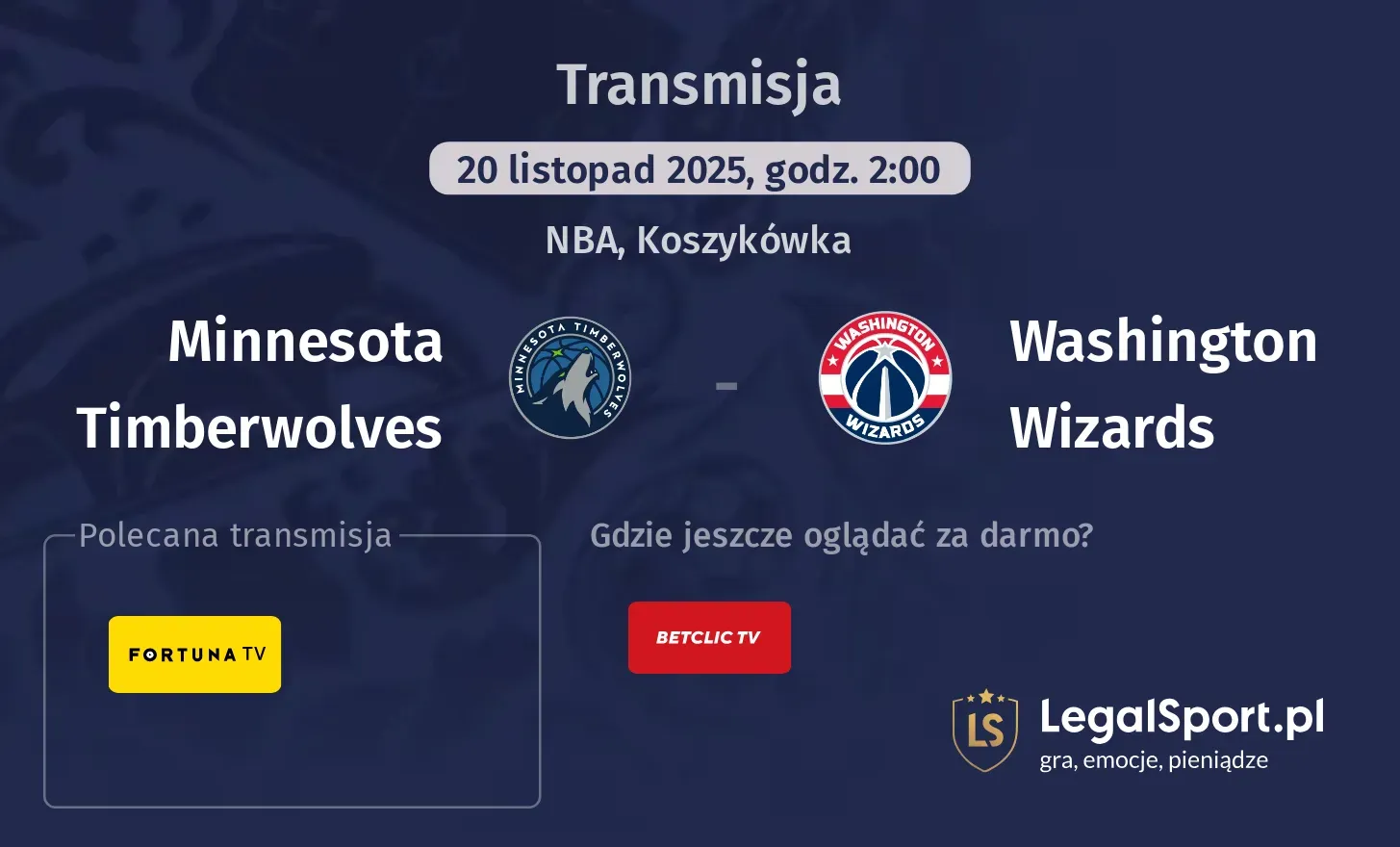 Minnesota Timberwolves - Washington Wizards Transmisje