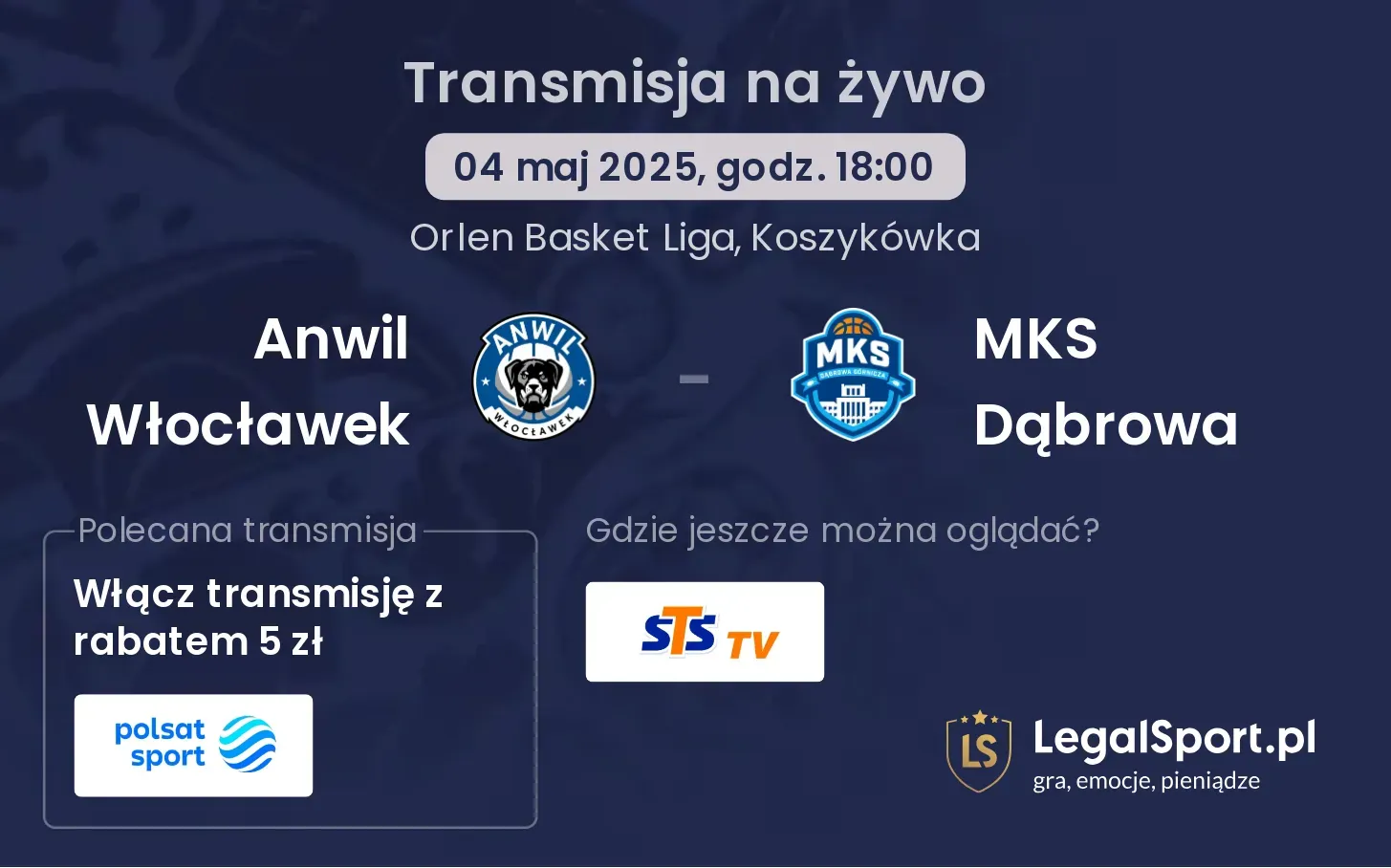 Anwil Włocławek - MKS Dąbrowa gdzie oglądać?