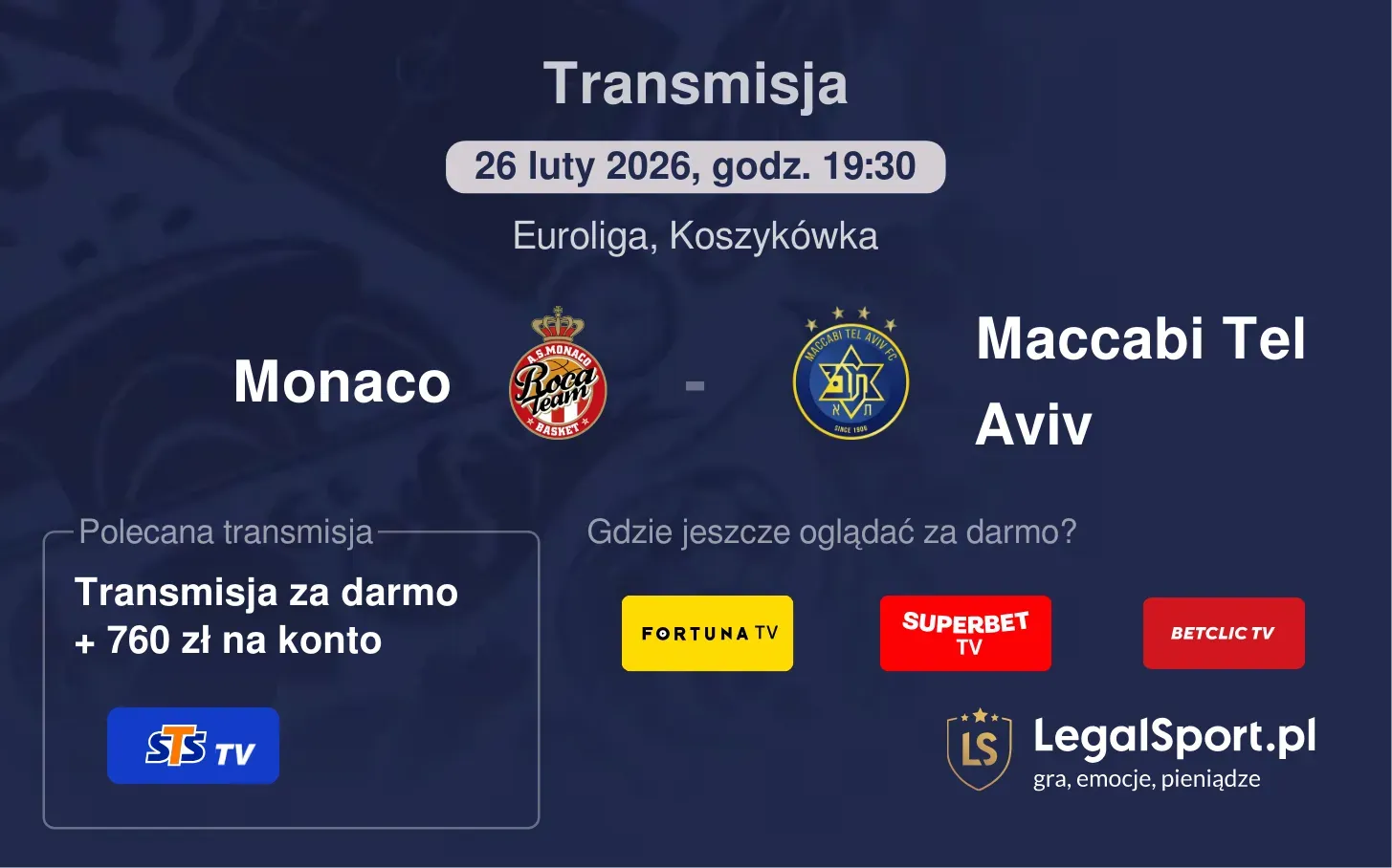 Monaco - Maccabi Tel Aviv Transmisje
