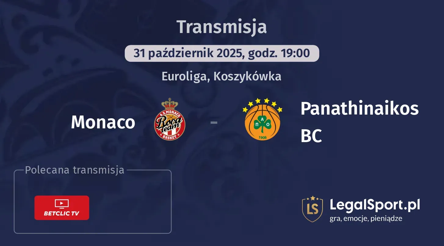 Monaco - Panathinaikos BC gdzie oglądać?
