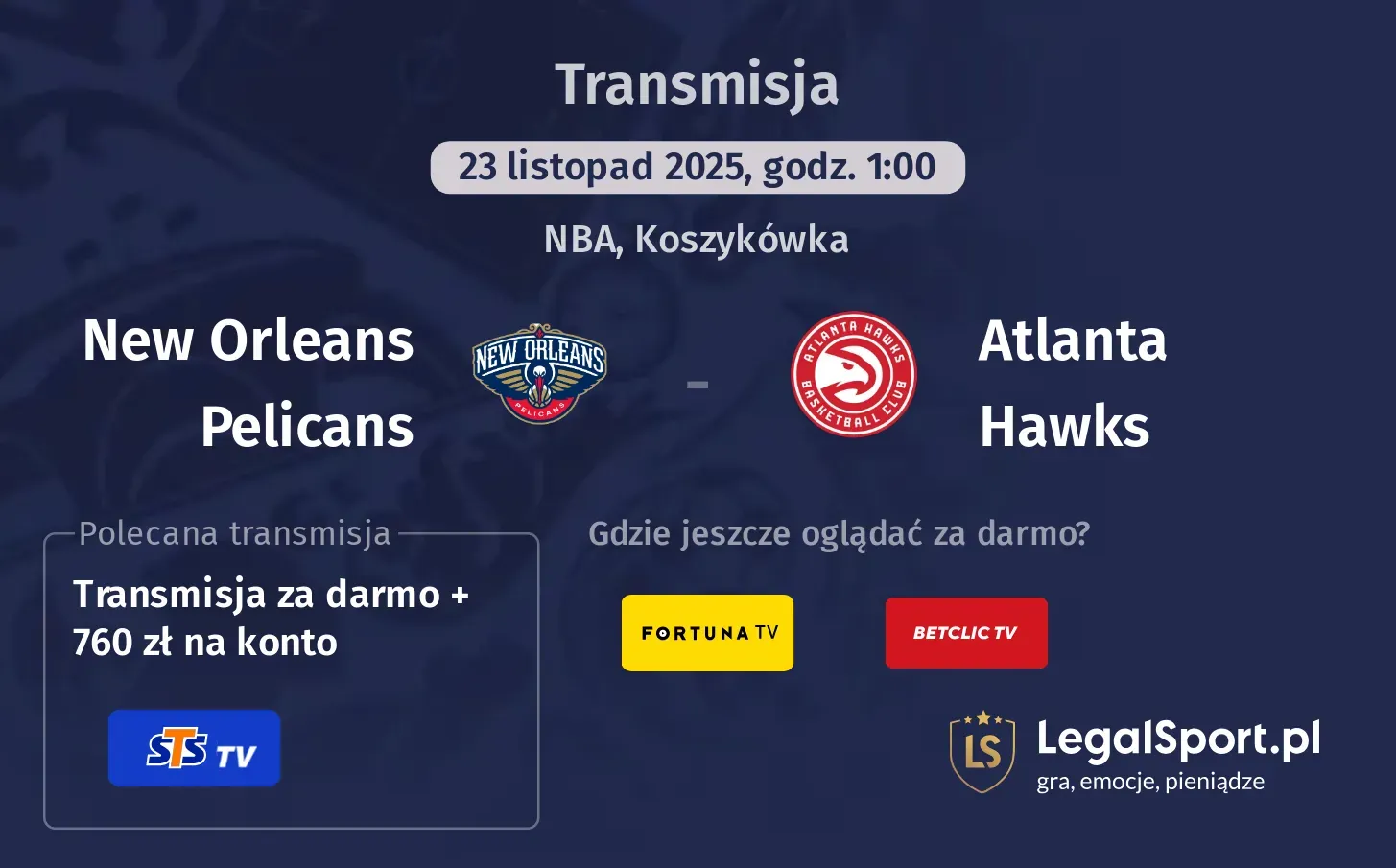 New Orleans Pelicans - Atlanta Hawks Transmisje