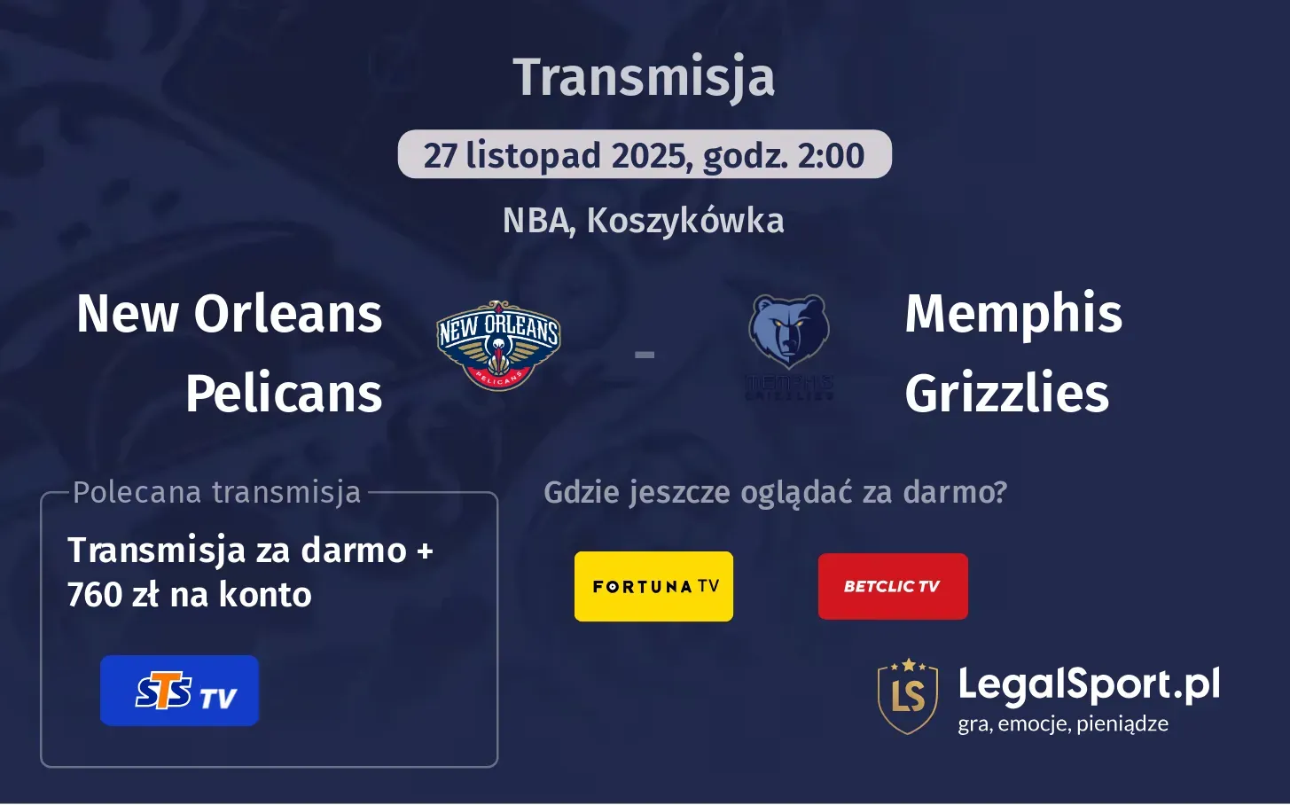 New Orleans Pelicans - Memphis Grizzlies Transmisje