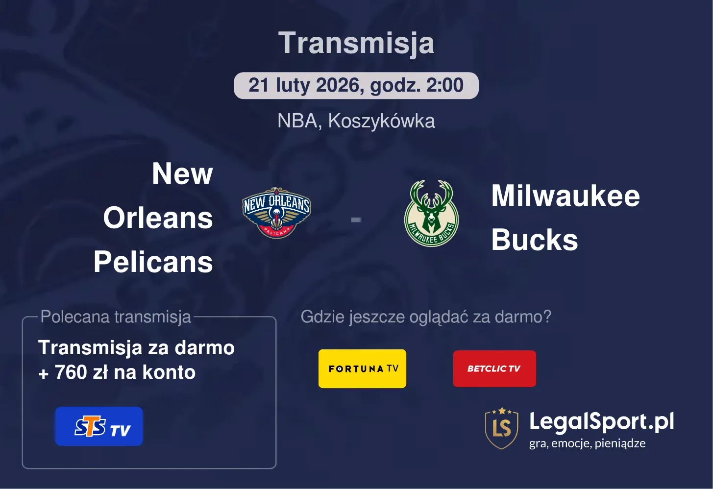 New Orleans Pelicans - Milwaukee Bucks Transmisje