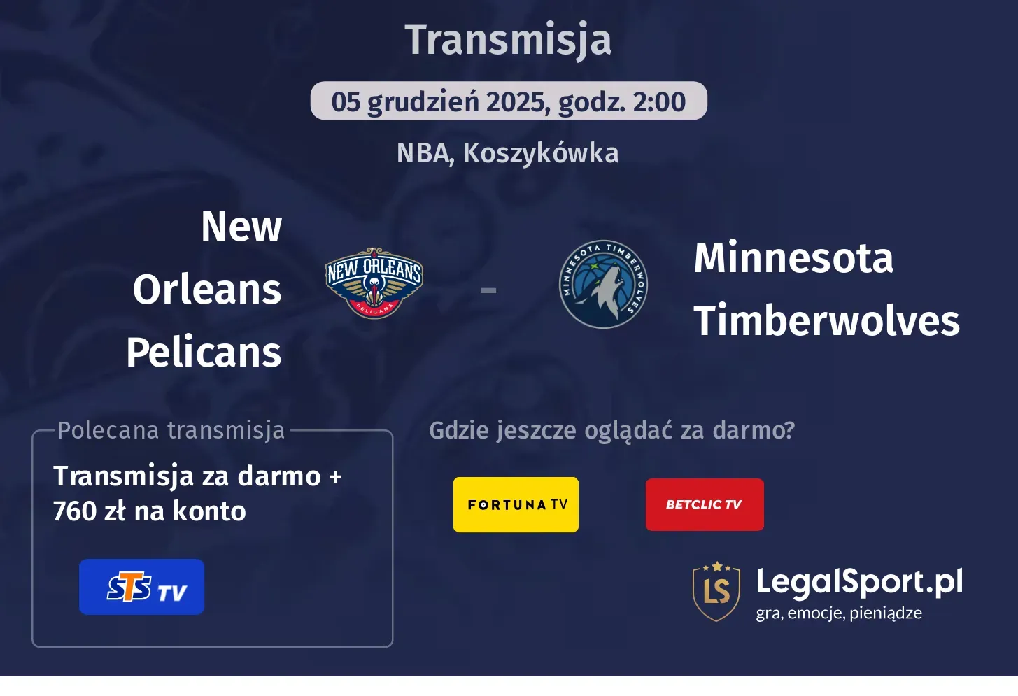 New Orleans Pelicans - Minnesota Timberwolves Transmisje