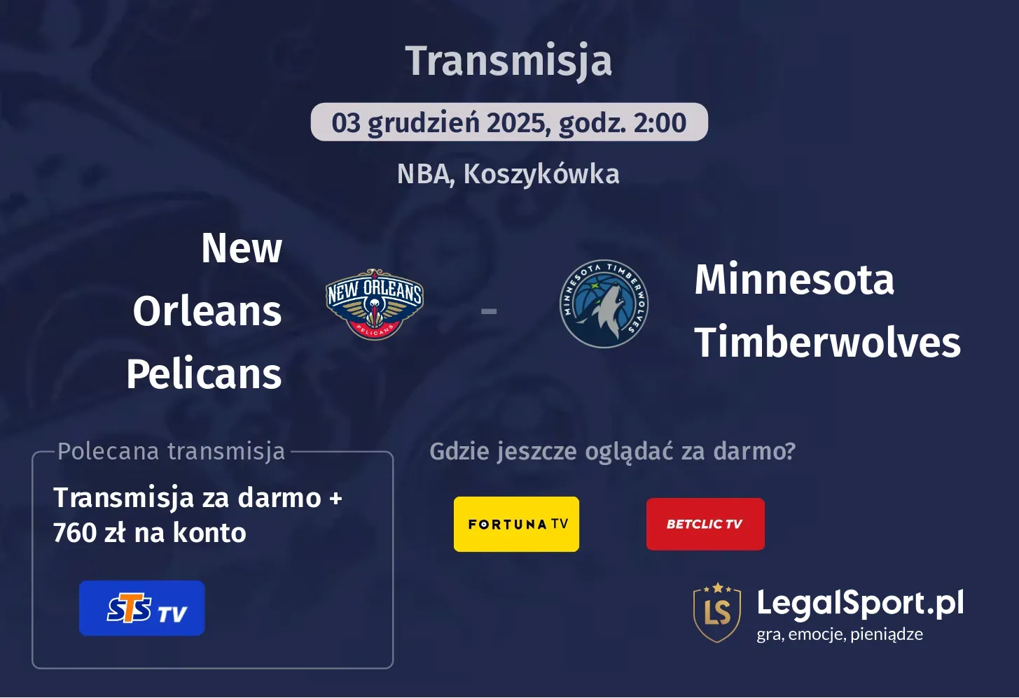 New Orleans Pelicans - Minnesota Timberwolves Transmisje