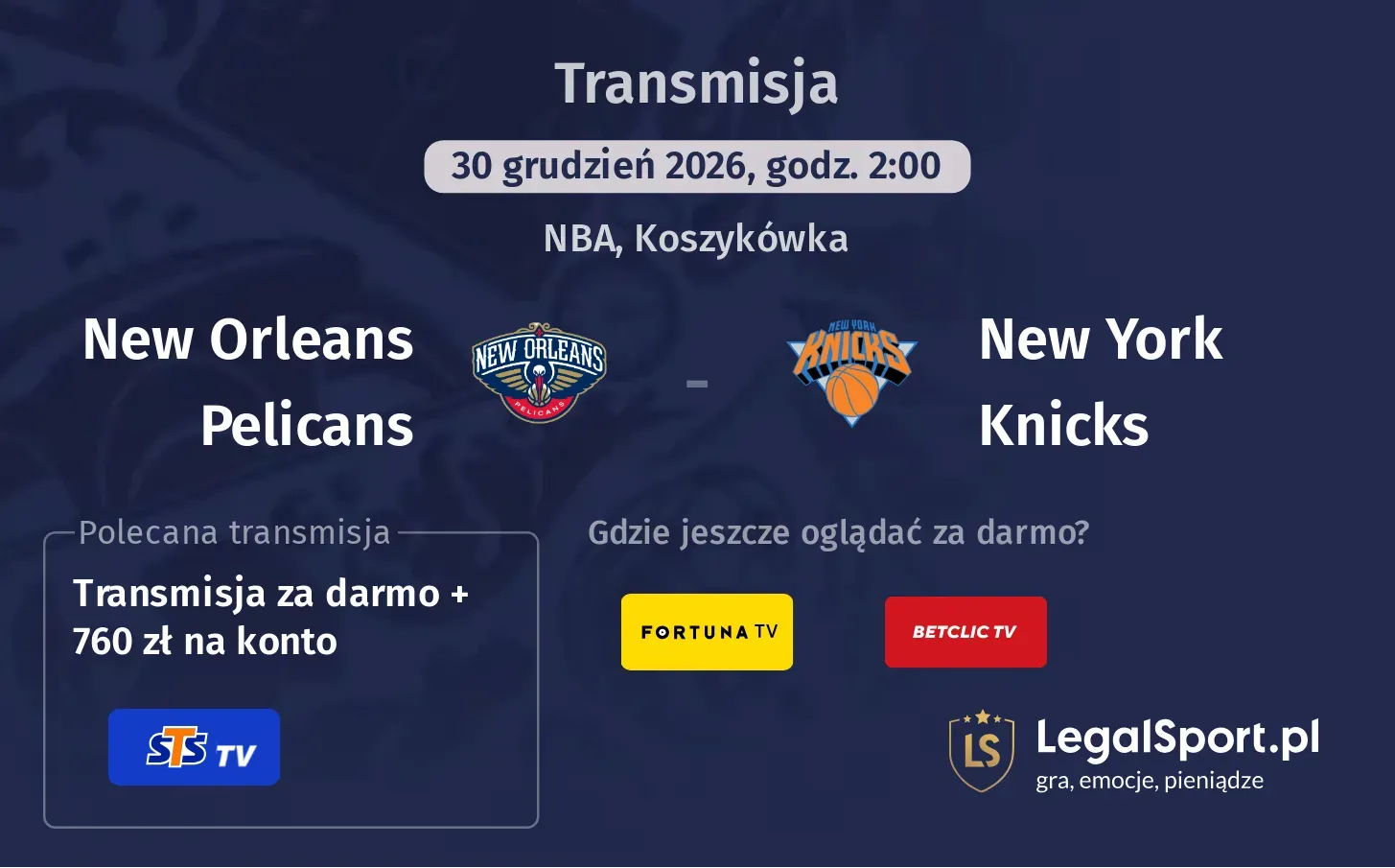 New Orleans Pelicans - New York Knicks Transmisje