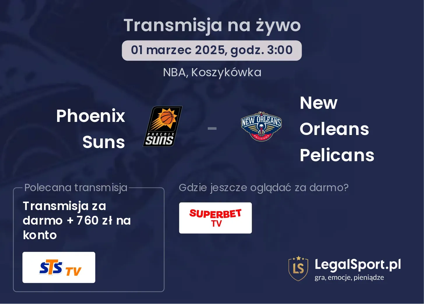 Phoenix Suns - New Orleans Pelicans gdzie oglądać?
