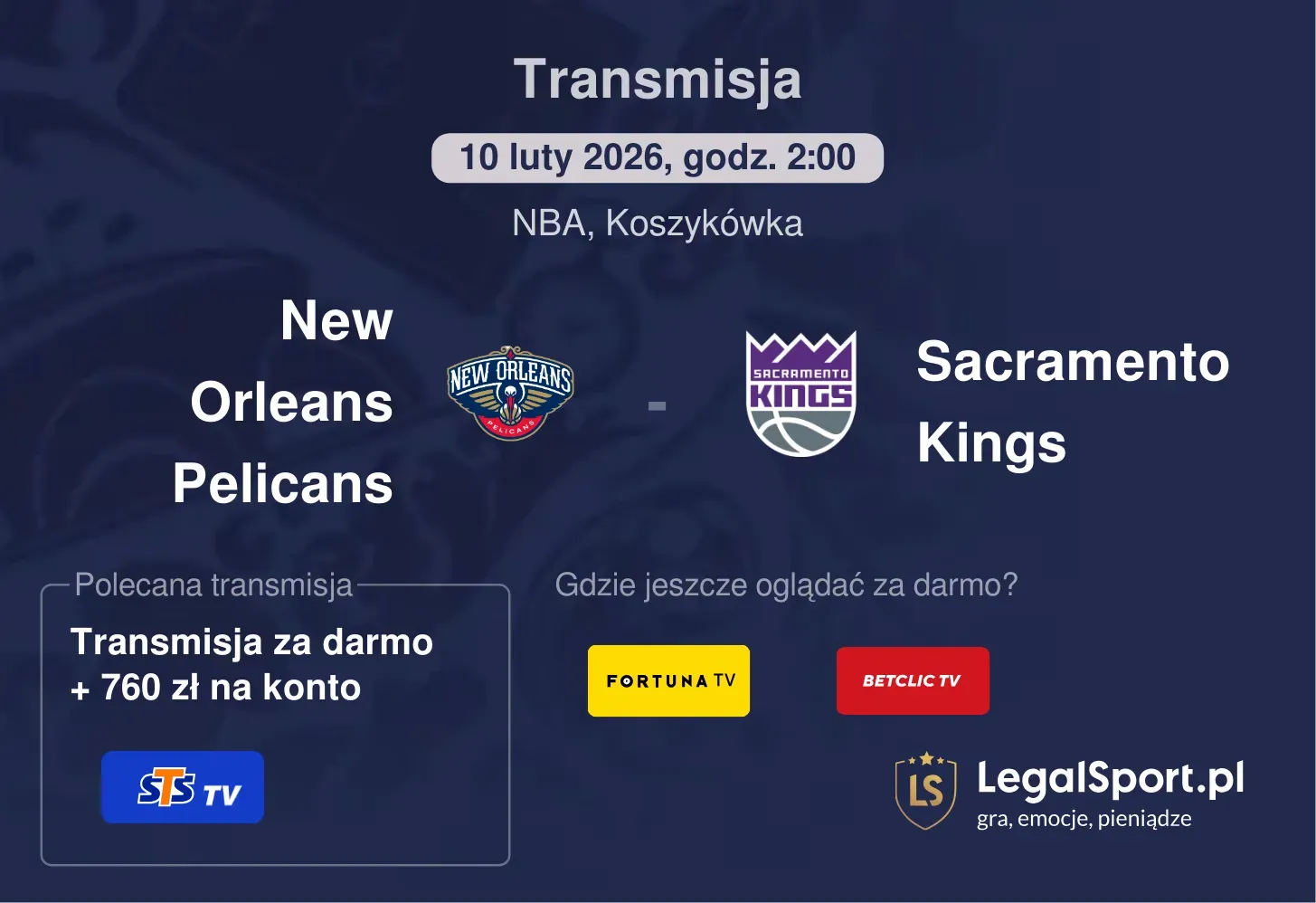 New Orleans Pelicans - Sacramento Kings Transmisje