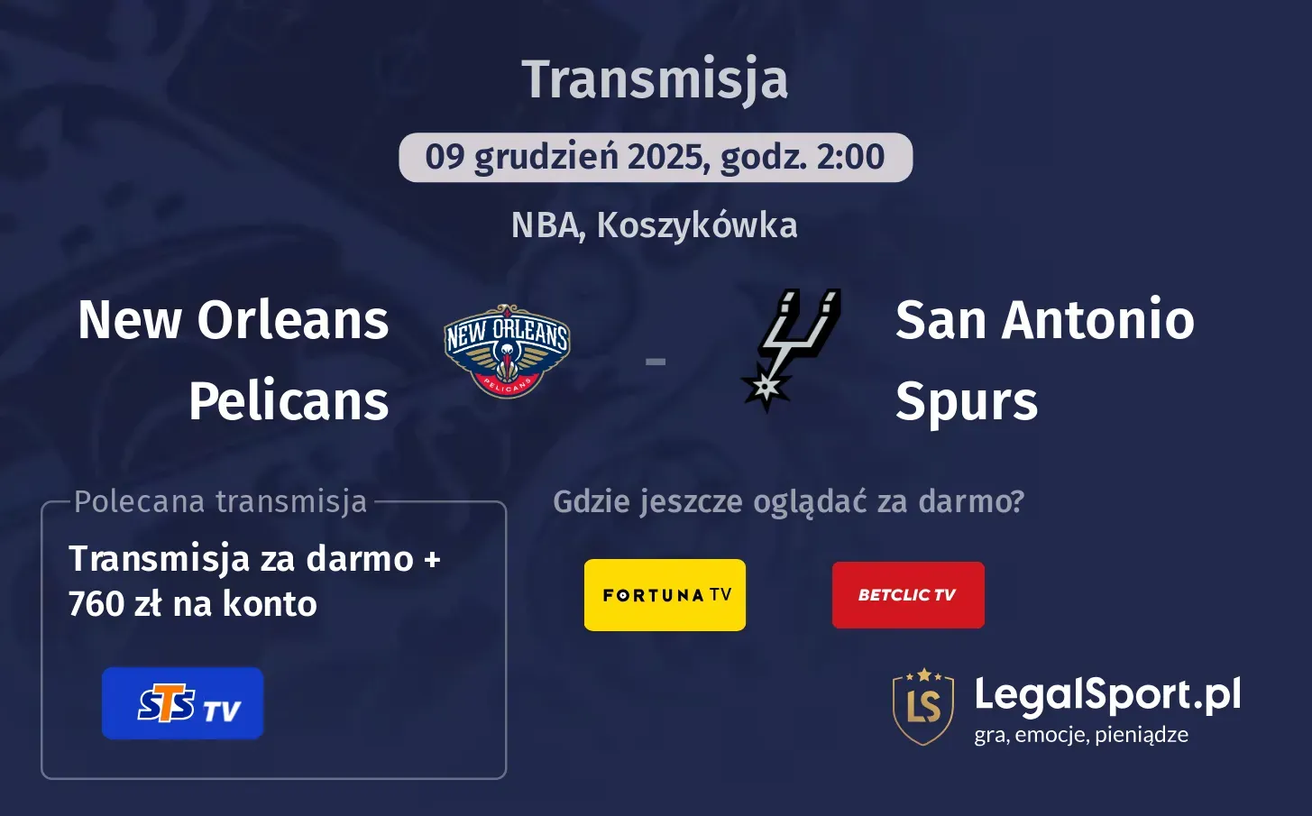 New Orleans Pelicans - San Antonio Spurs Transmisje