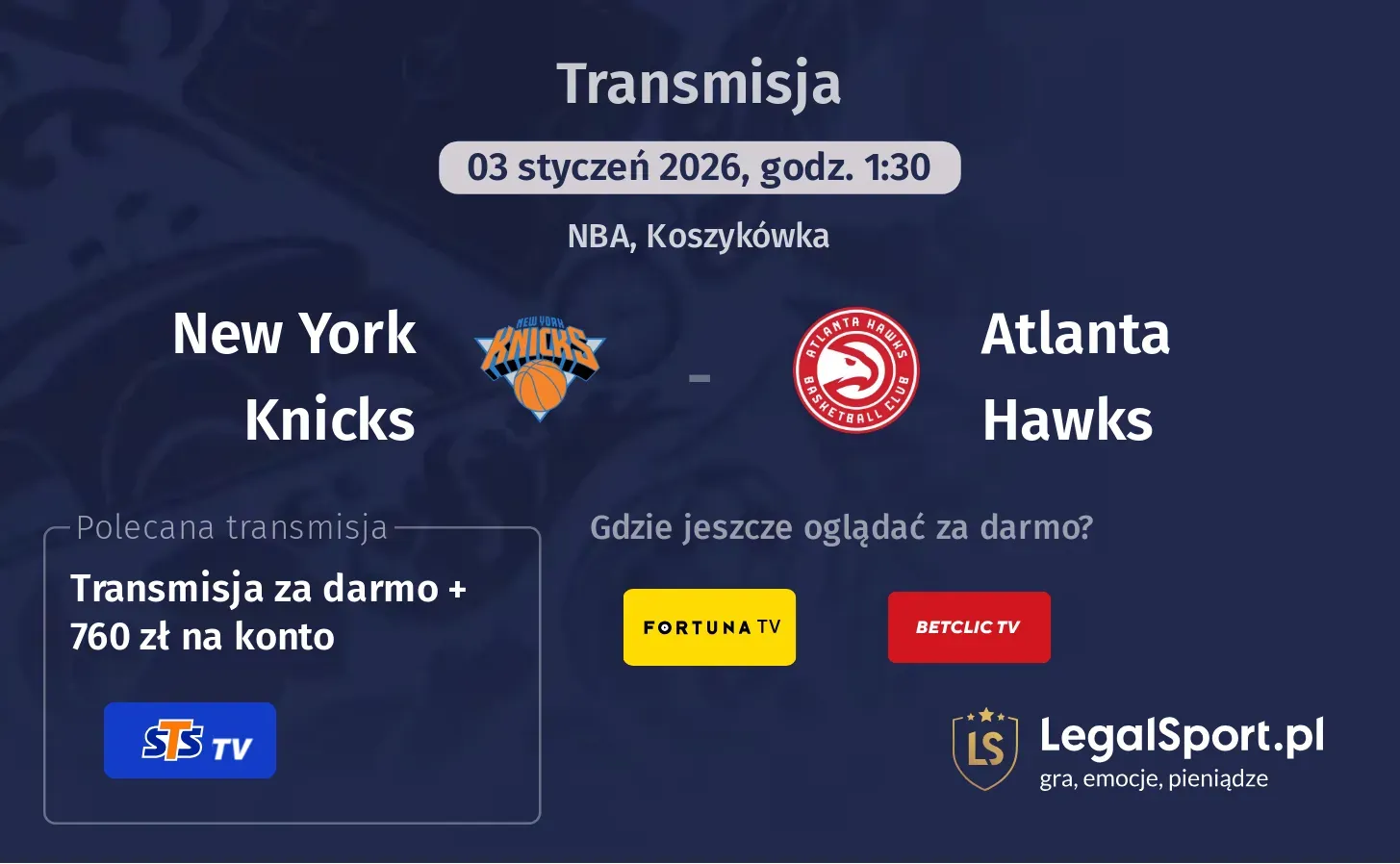 New York Knicks - Atlanta Hawks Transmisje