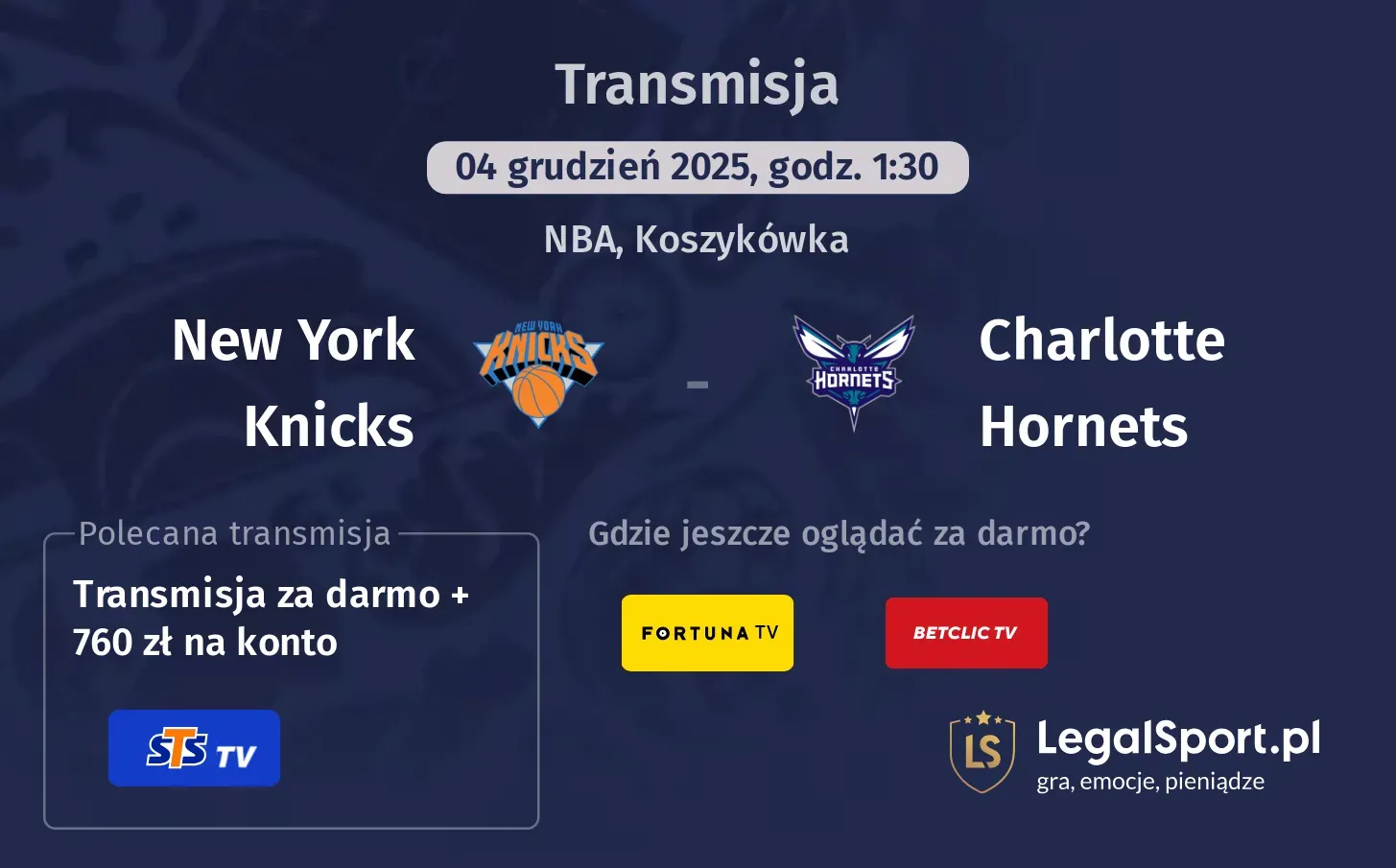 New York Knicks - Charlotte Hornets Transmisje