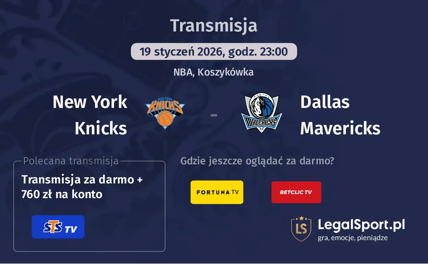 New York Knicks - Dallas Mavericks Transmisje