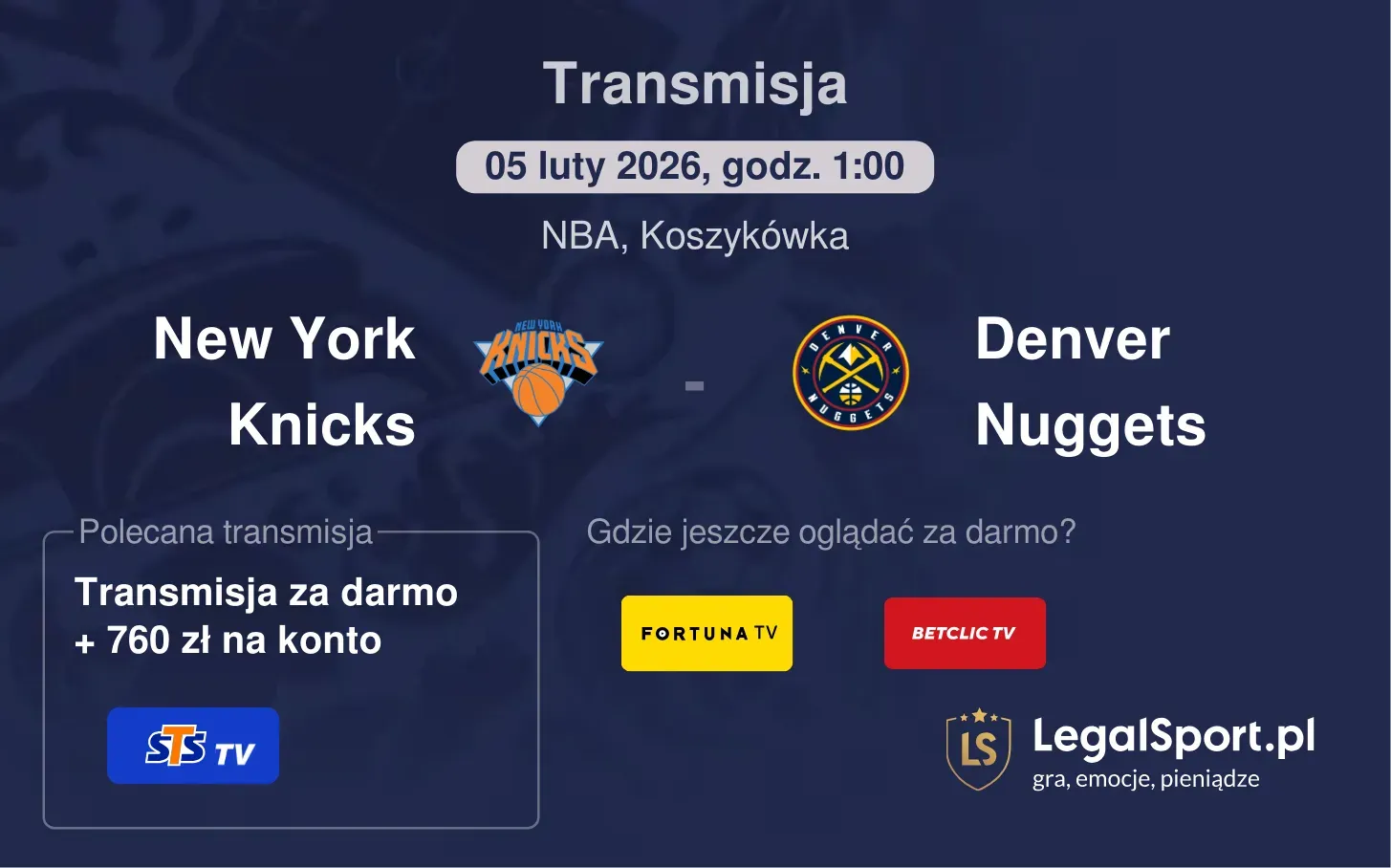 New York Knicks - Denver Nuggets Transmisje