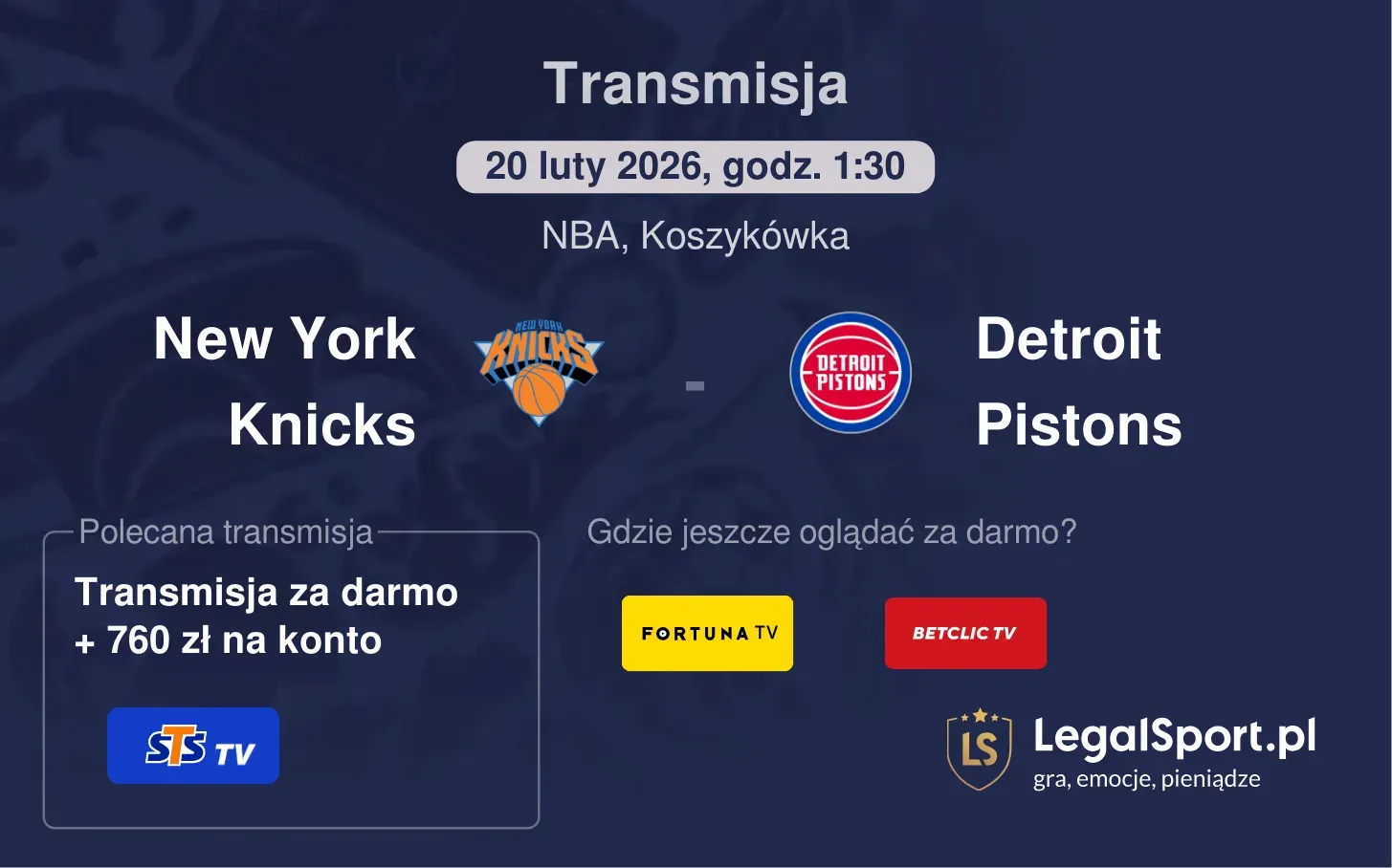 New York Knicks - Detroit Pistons Transmisje