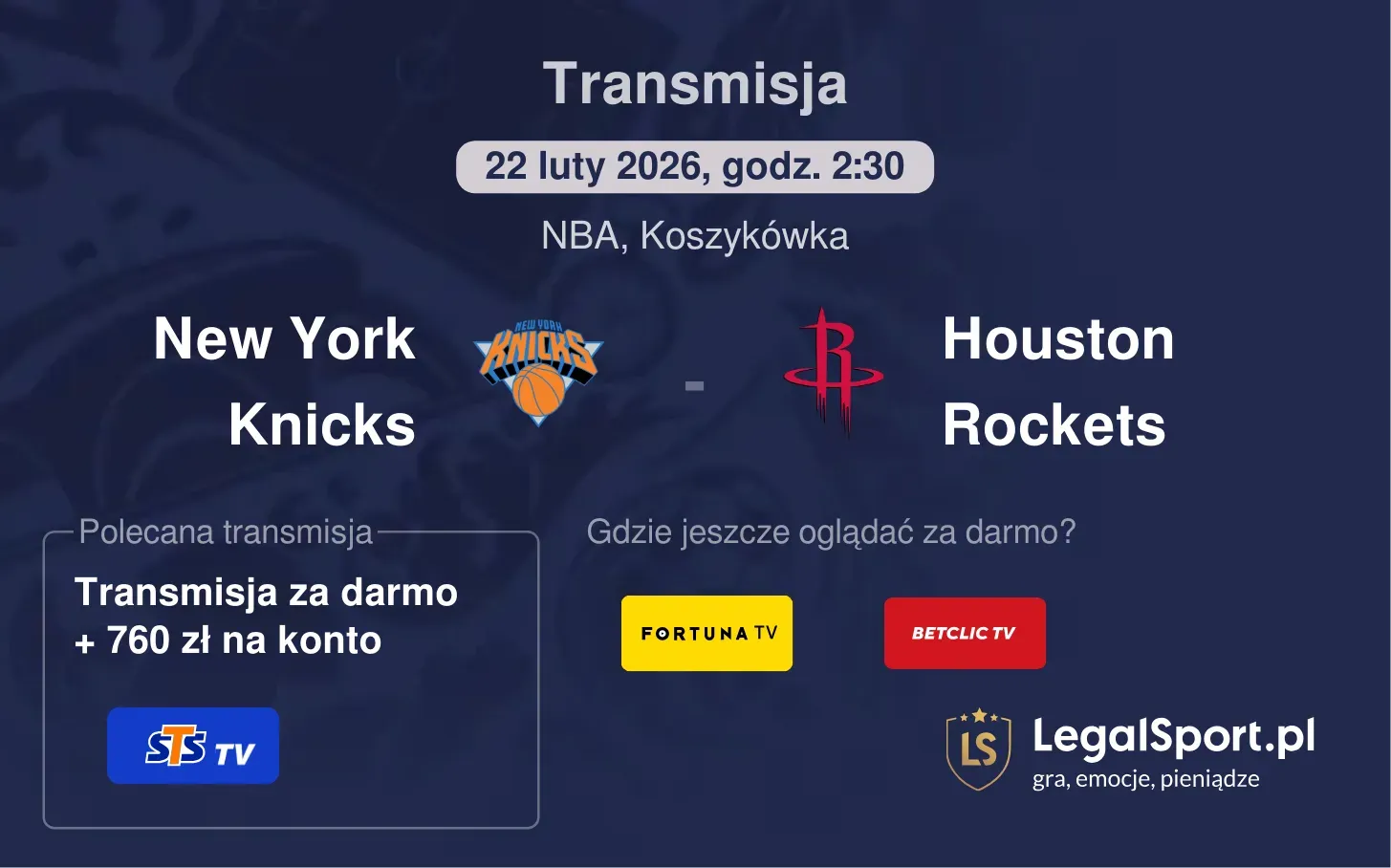 New York Knicks - Houston Rockets Transmisje