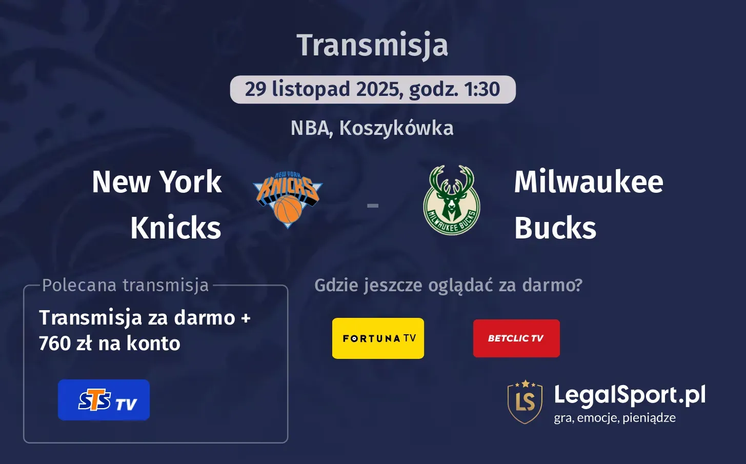 New York Knicks - Milwaukee Bucks Transmisje