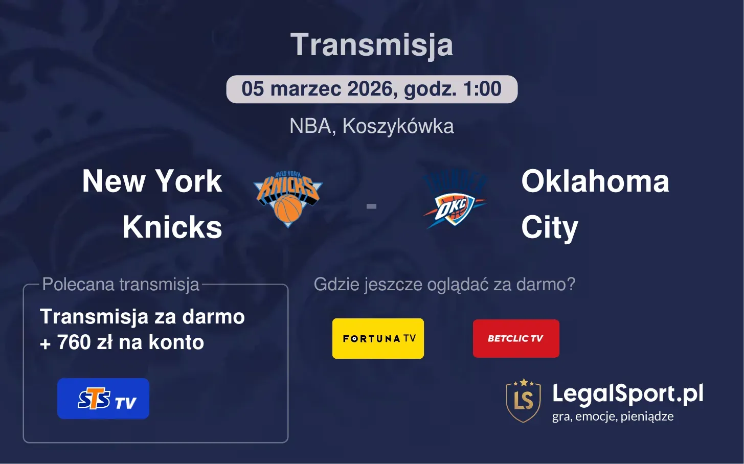 New York Knicks - Oklahoma City Transmisje