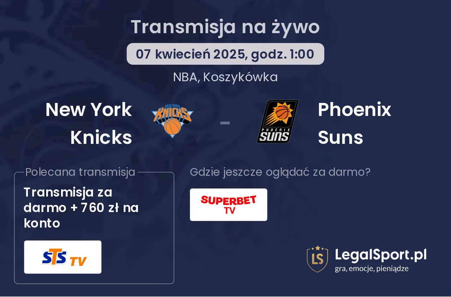 New York Knicks - Phoenix Suns gdzie oglądać?
