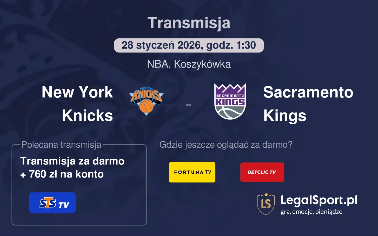 New York Knicks - Sacramento Kings Transmisje