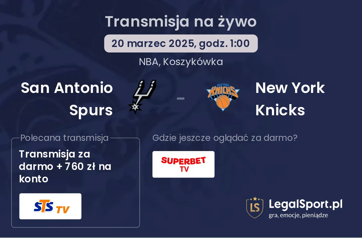 San Antonio Spurs - New York Knicks gdzie oglądać?