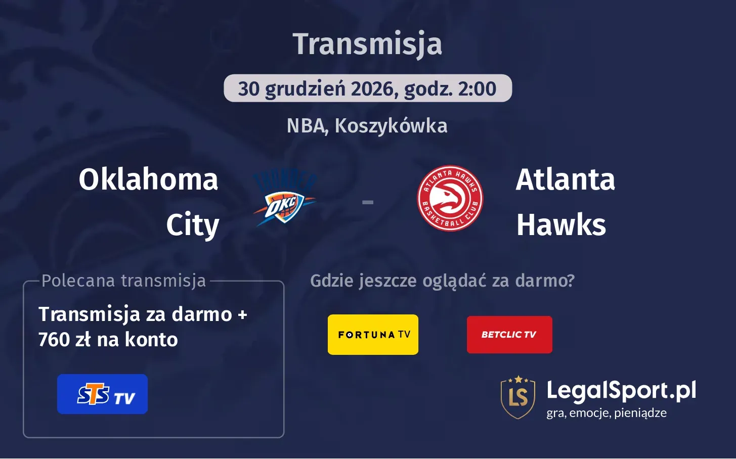 Oklahoma City - Atlanta Hawks Transmisje