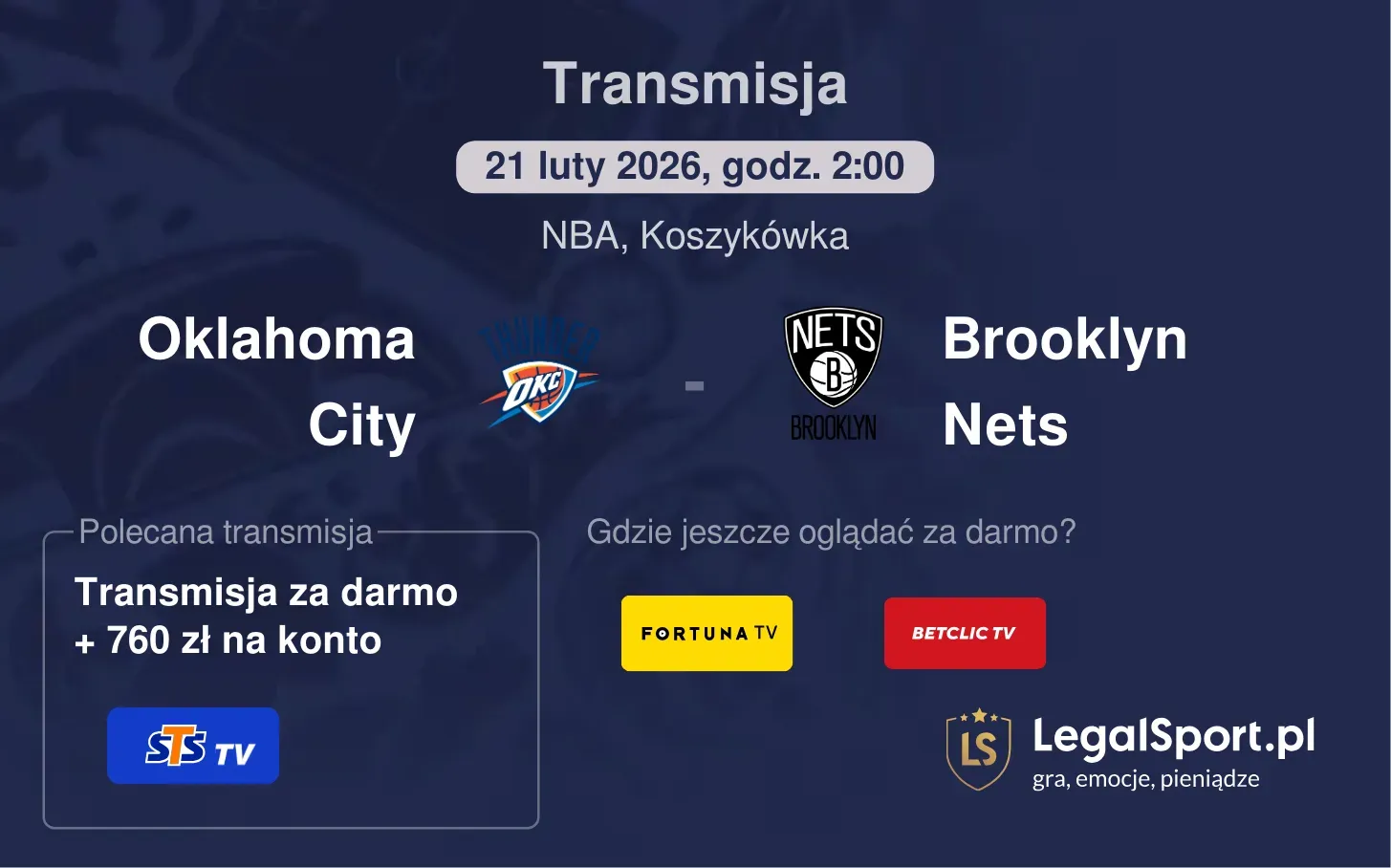 Oklahoma City - Brooklyn Nets Transmisje