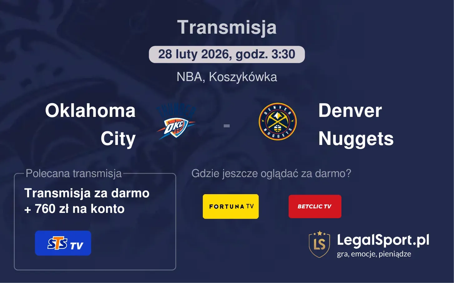 Oklahoma City - Denver Nuggets Transmisje