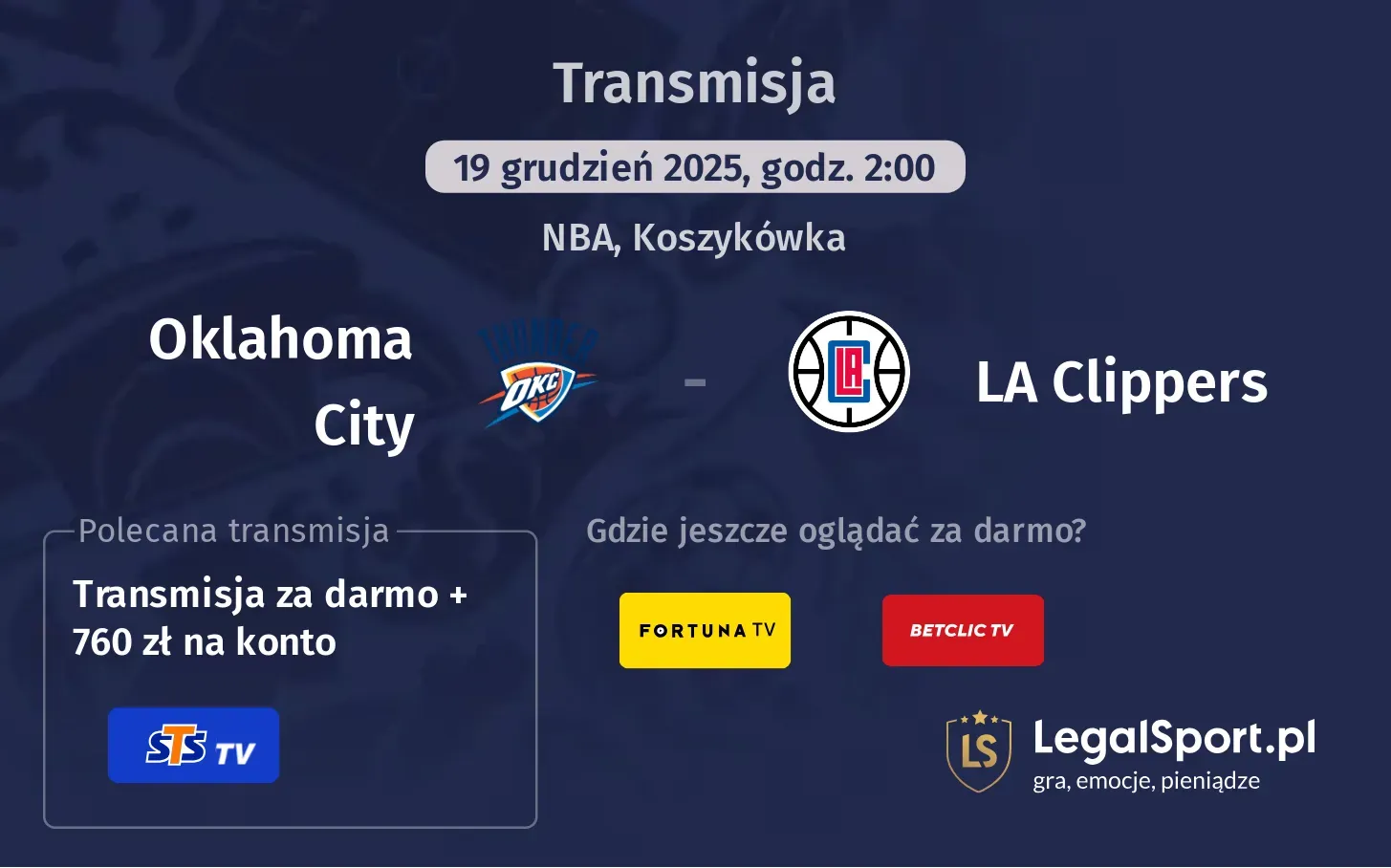 Oklahoma City - LA Clippers Transmisje