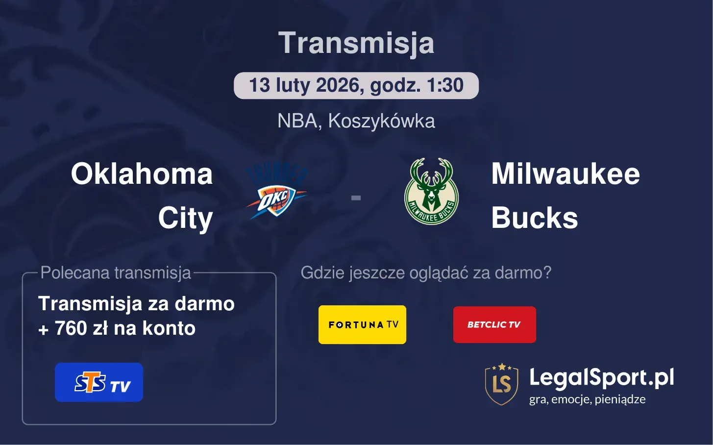 Oklahoma City - Milwaukee Bucks Transmisje