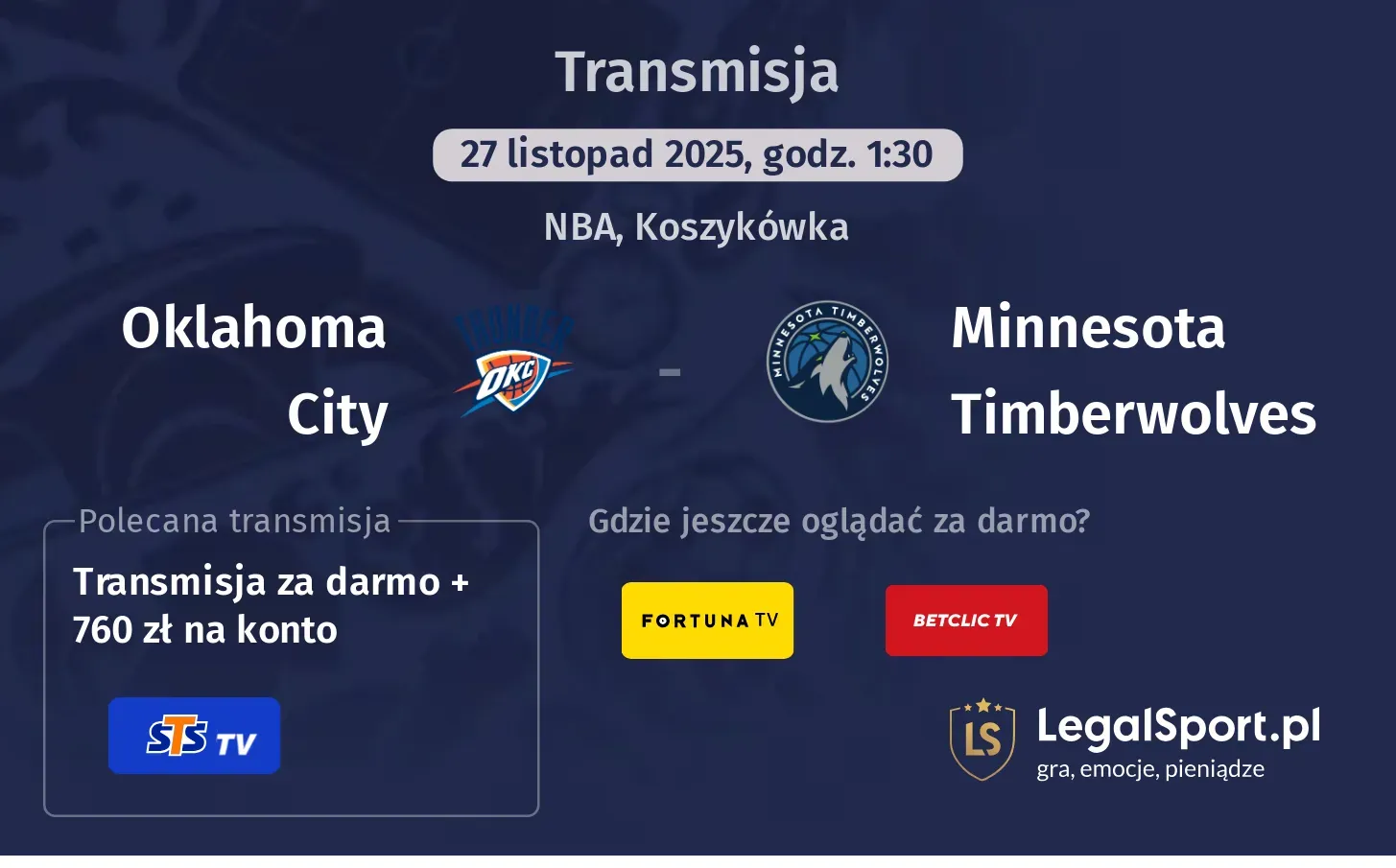 Oklahoma City - Minnesota Timberwolves Transmisje