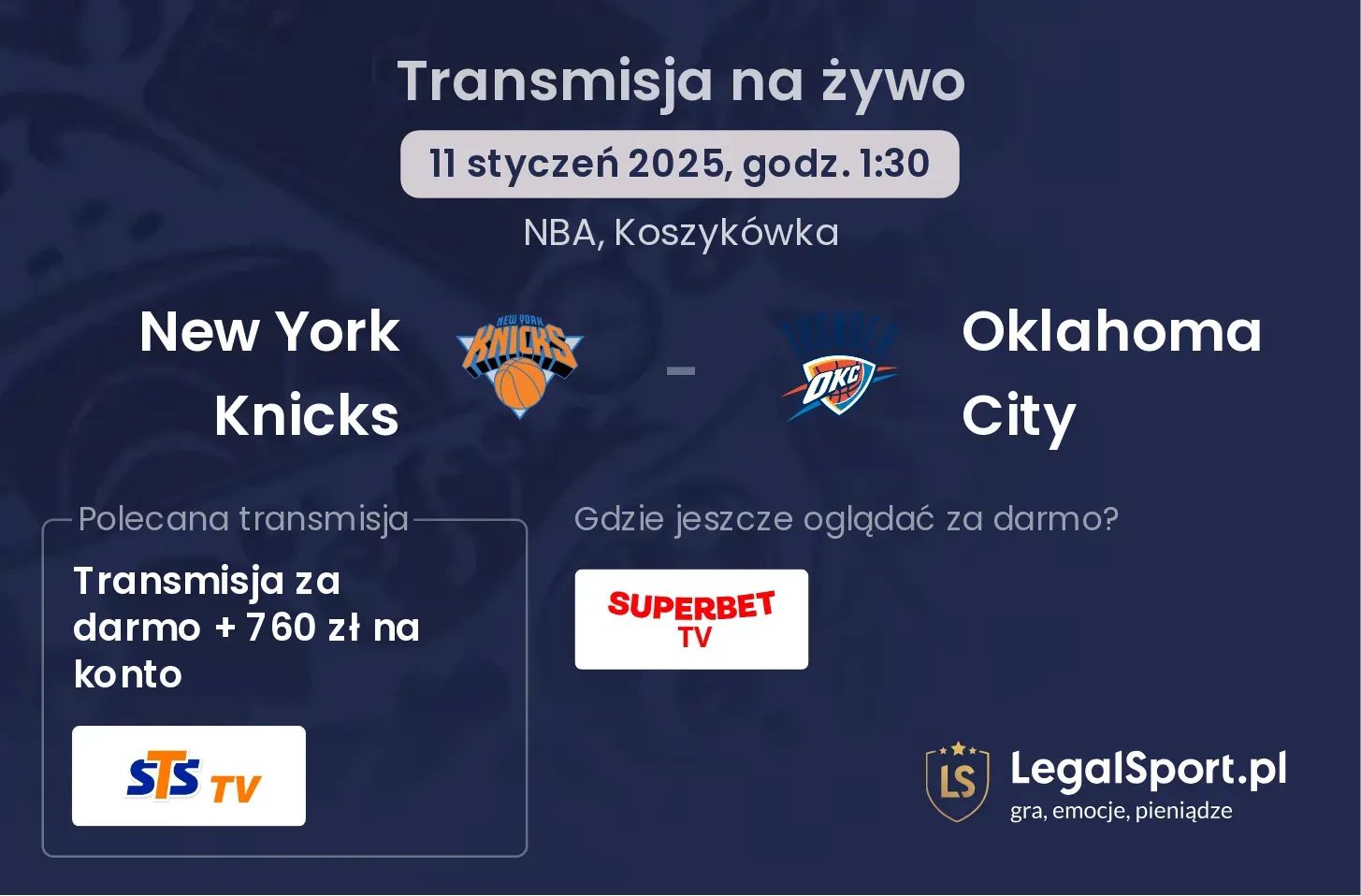 New York Knicks - Oklahoma City gdzie oglądać transmisję?