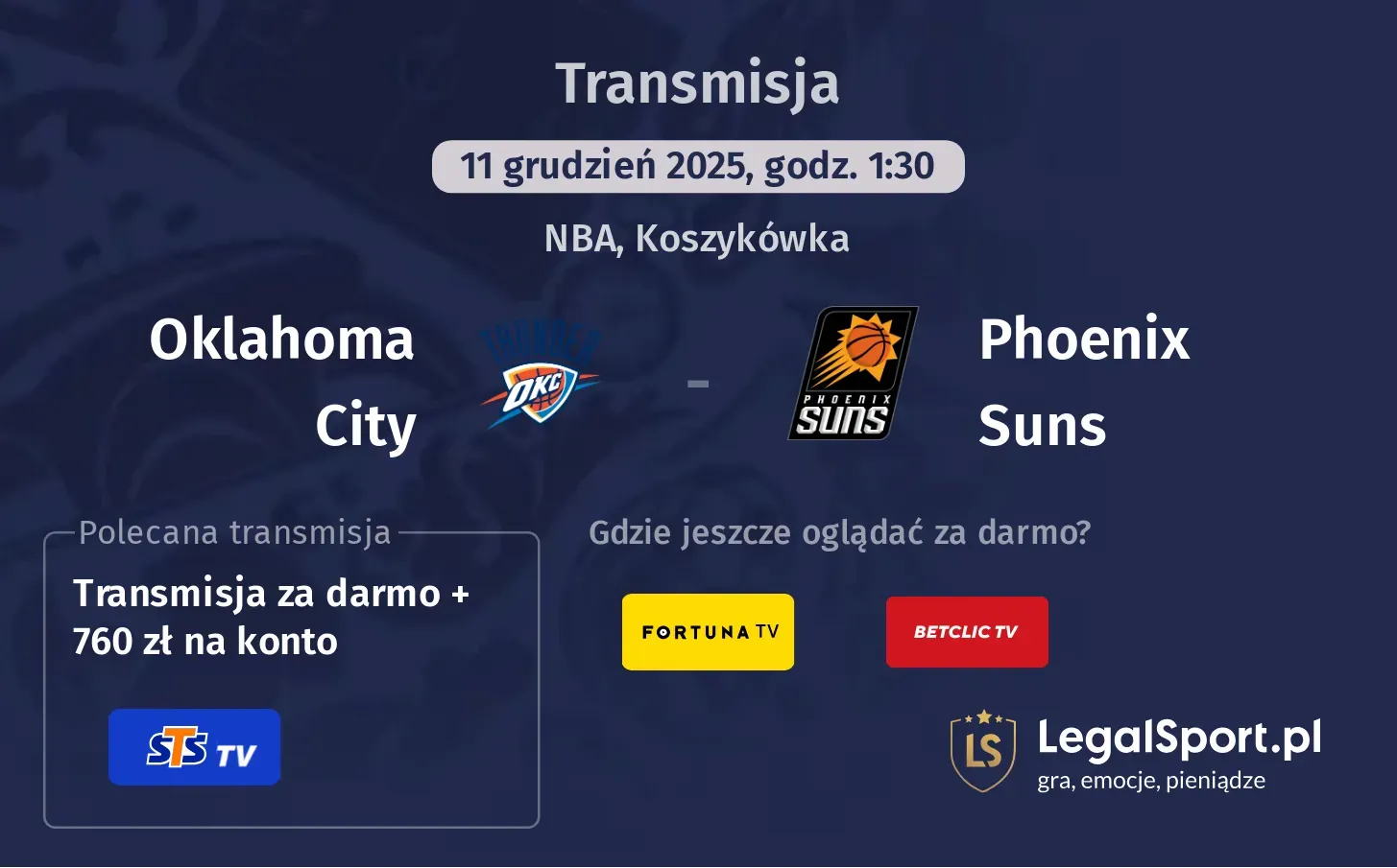 Oklahoma City - Phoenix Suns Transmisje