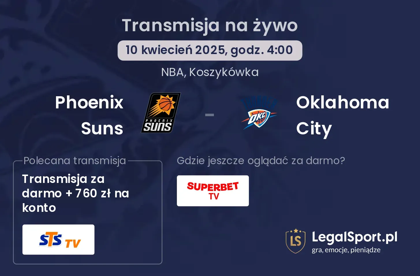 Phoenix Suns - Oklahoma City gdzie oglądać?