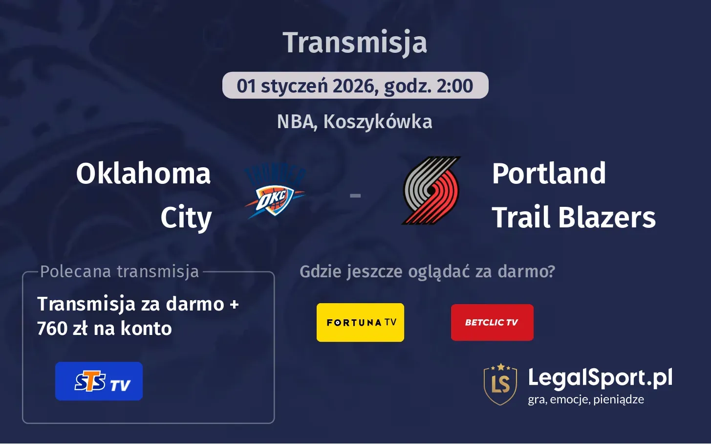 Oklahoma City - Portland Trail Blazers Transmisje