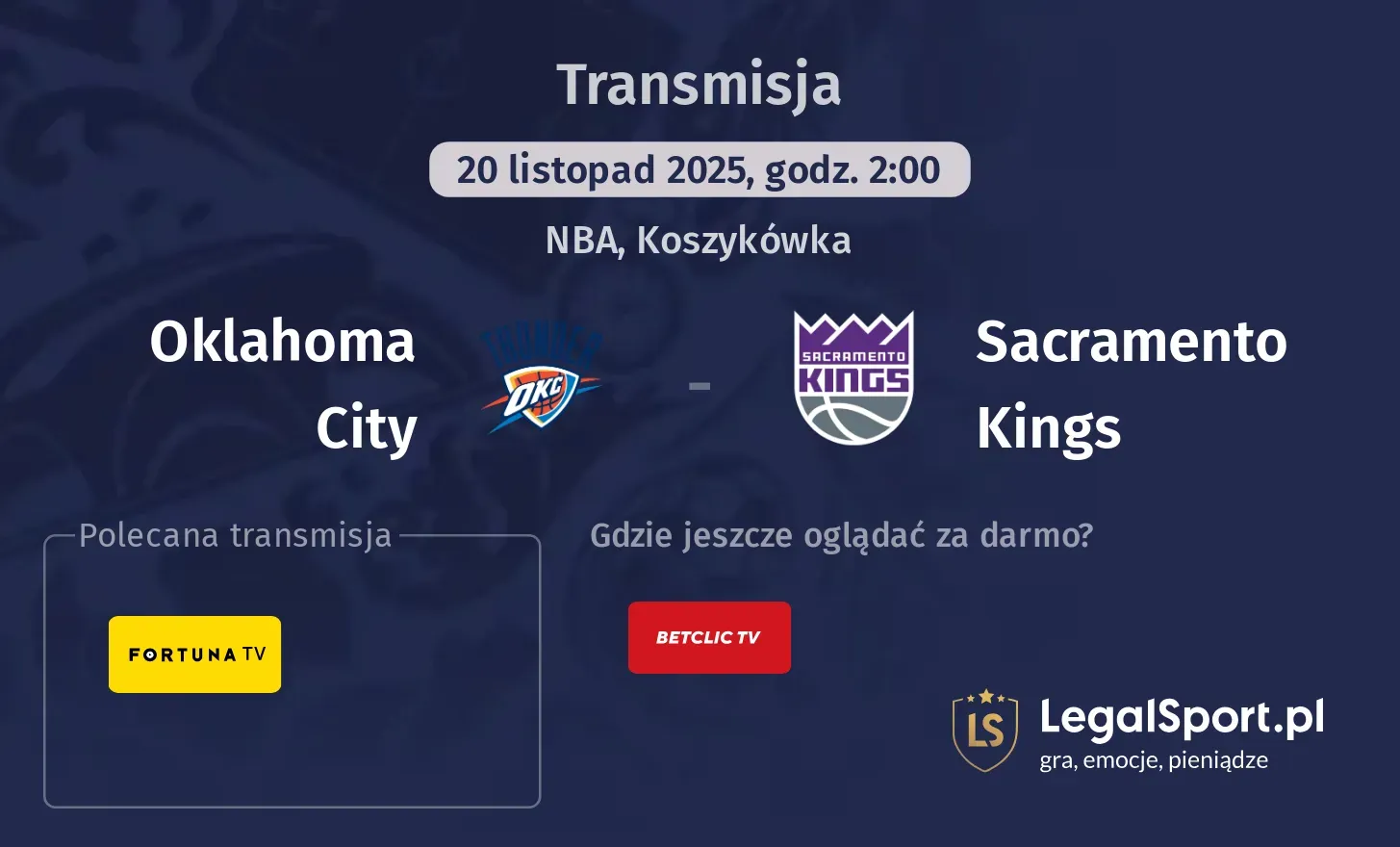 Oklahoma City - Sacramento Kings Transmisje