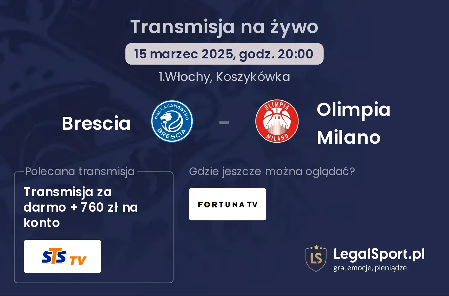 Brescia - Olimpia Milano gdzie oglądać transmisję?