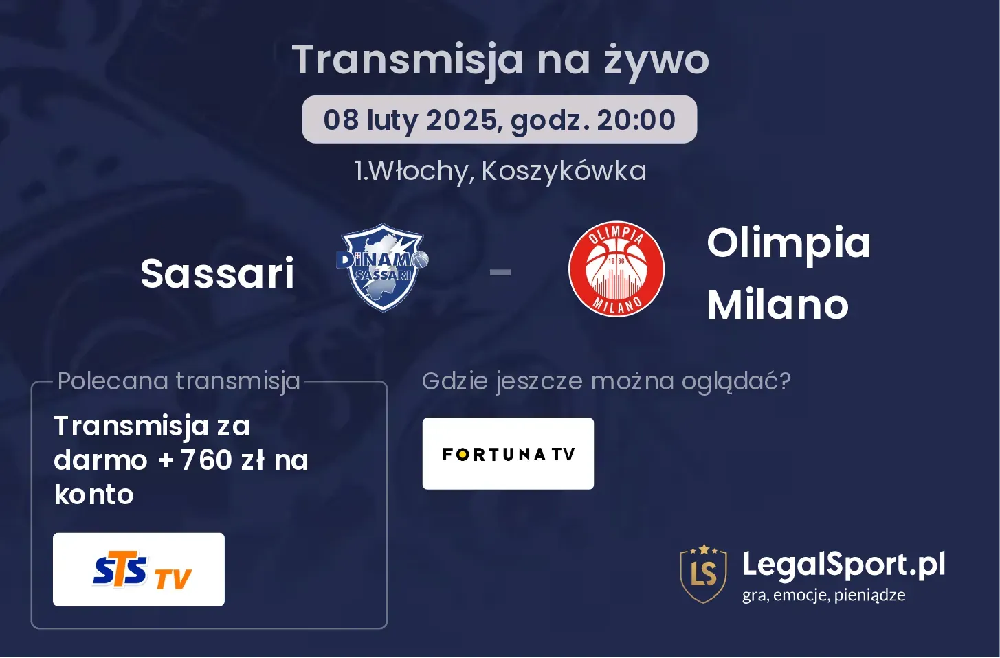 Sassari - Olimpia Milano gdzie oglądać transmisję?
