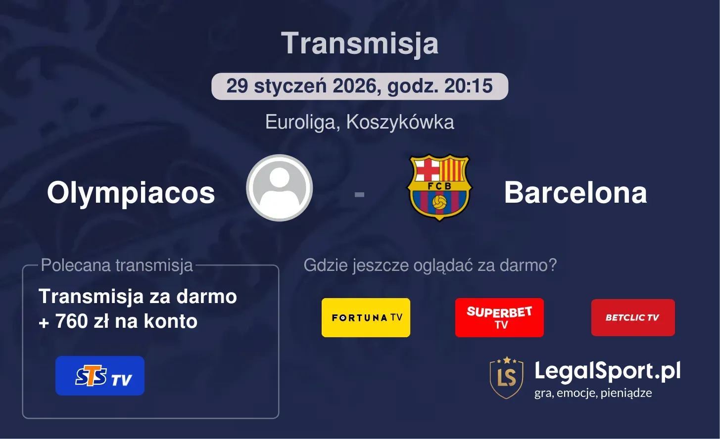 Olympiacos - Barcelona Transmisje