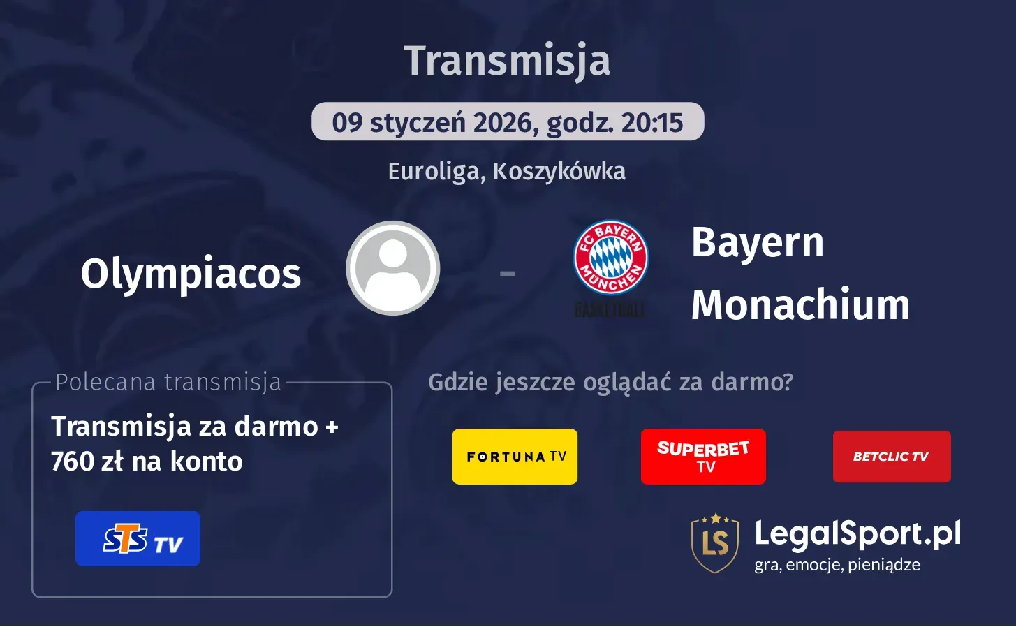 Olympiacos - Bayern Monachium Transmisje