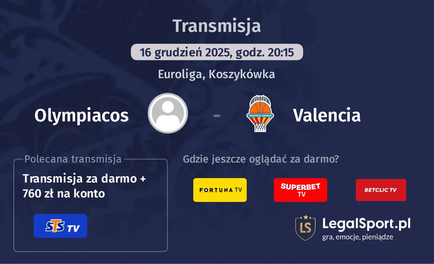Olympiacos - Valencia Transmisje
