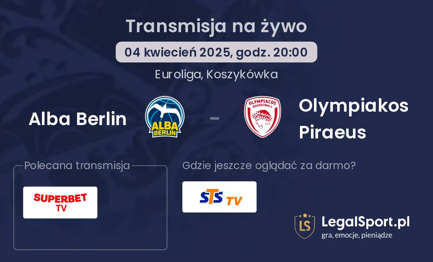 Alba Berlin - Olympiakos Piraeus gdzie oglądać?