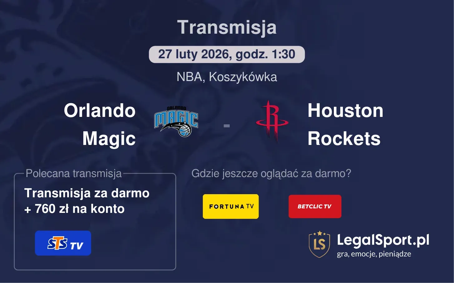 Orlando Magic - Houston Rockets Transmisje