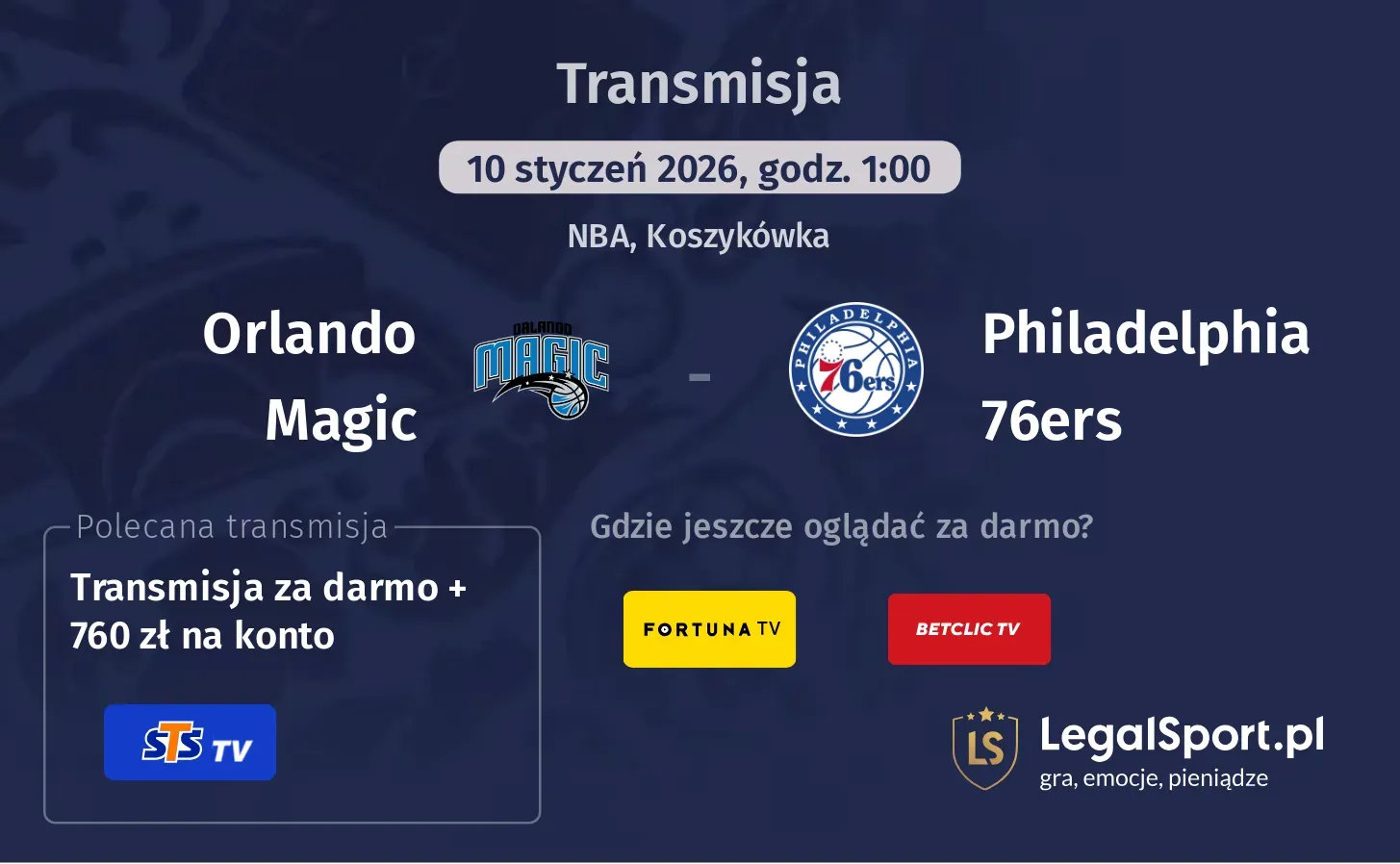 Orlando Magic - Philadelphia 76ers Transmisje