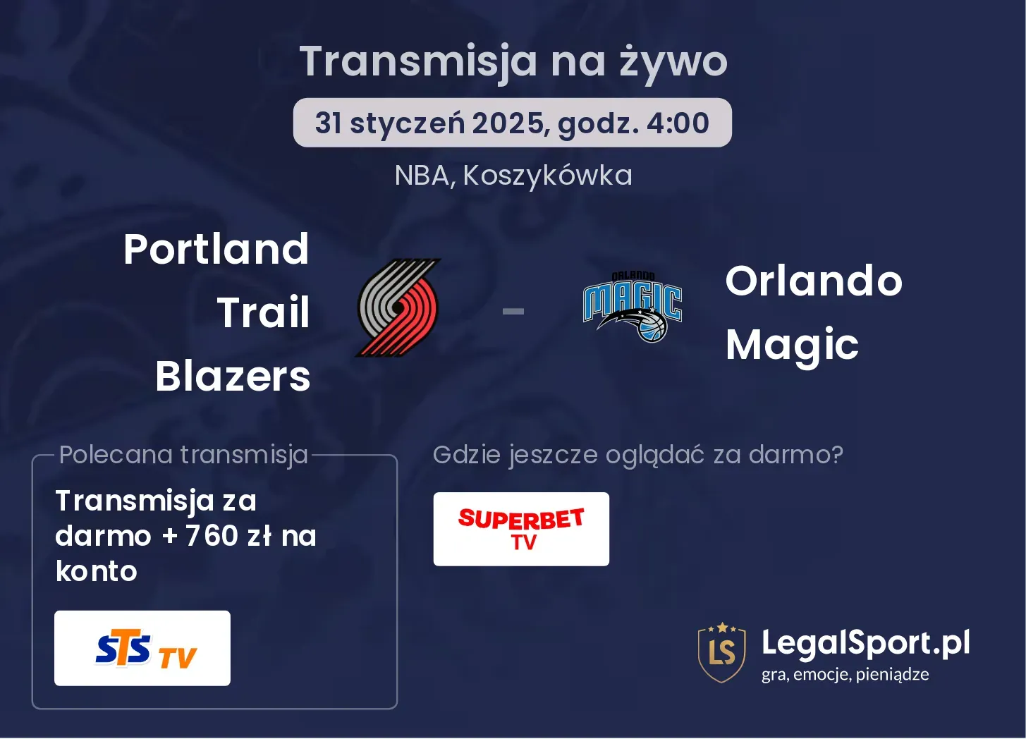Portland Trail Blazers - Orlando Magic gdzie oglądać?