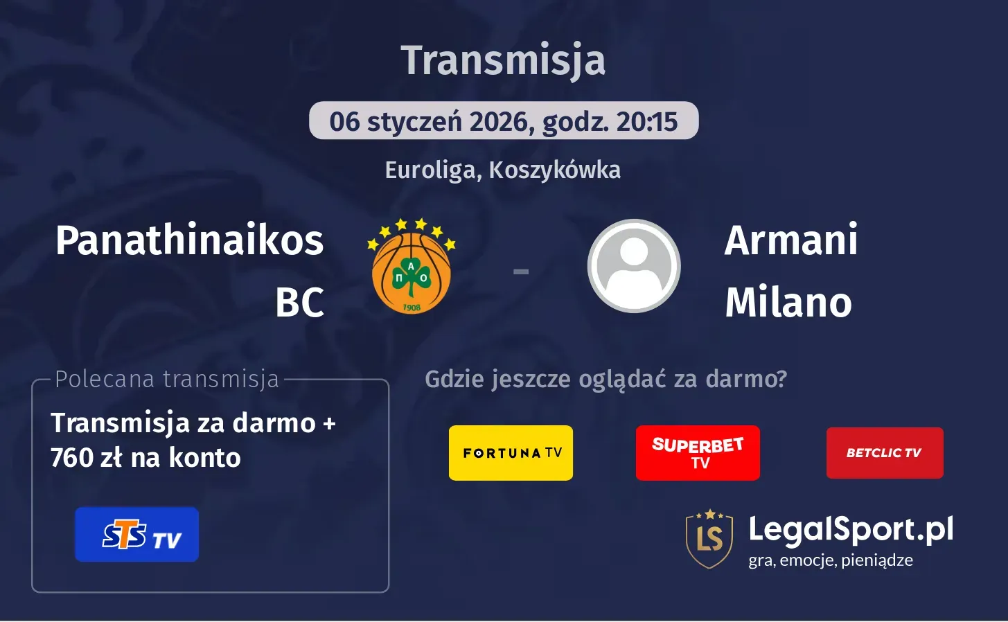 Panathinaikos BC - Armani Milano Transmisje
